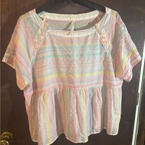Anthropologie Rainbow Embroidered Peasant Top